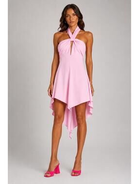 The Attico Becky Cutout Halter Mini Dress Baby Pink IT 44 US 8 | NWOT
